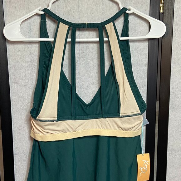 Kona Sol Ribbed V Neck Stretch Strappy Racerback Swim Tankini Top Green NWT - Picture 8 of 10